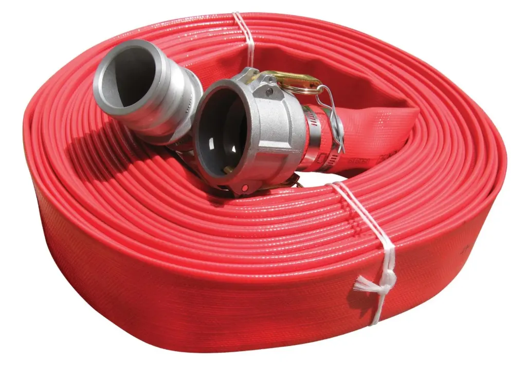 [PE-A2418200X50-01] 2" X 50FT Red PVC Layflat Hose with Male/ Female Cams